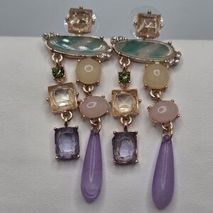 ✨2/$10✨ Pastel Stone Statement Dangle Earrings Gold Tone Double 2"